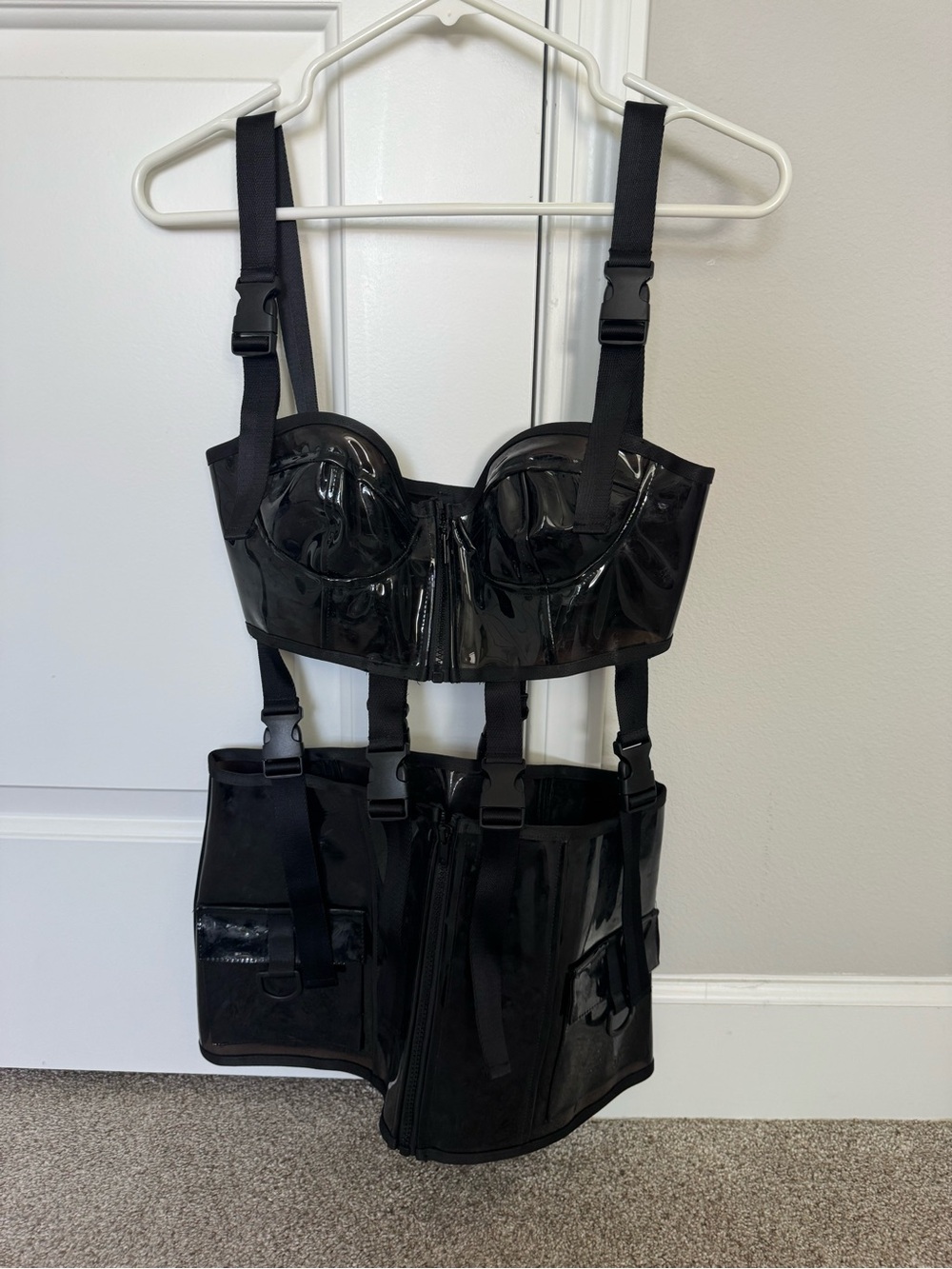 Black Patent Club Exx Rave Bustier Dress with Utility Skirt